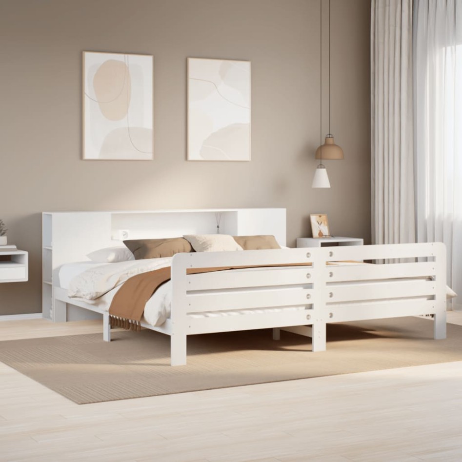 Cama sin colchón madera maciza de pino blanca 180x200