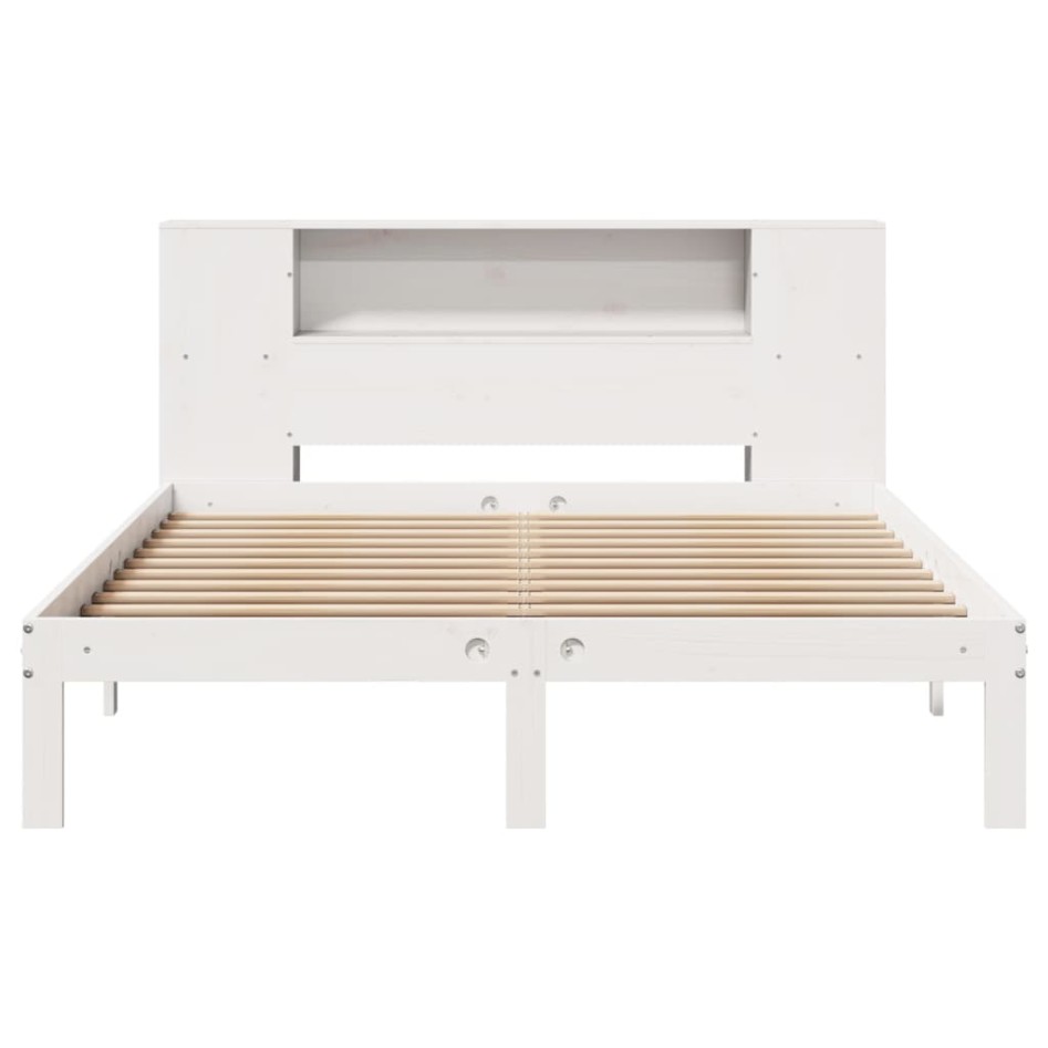 Cama con estantería sin colchón madera maciza blanca 120x200