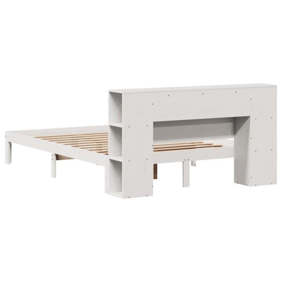 Cama con estantería sin colchón madera maciza blanca 120x200