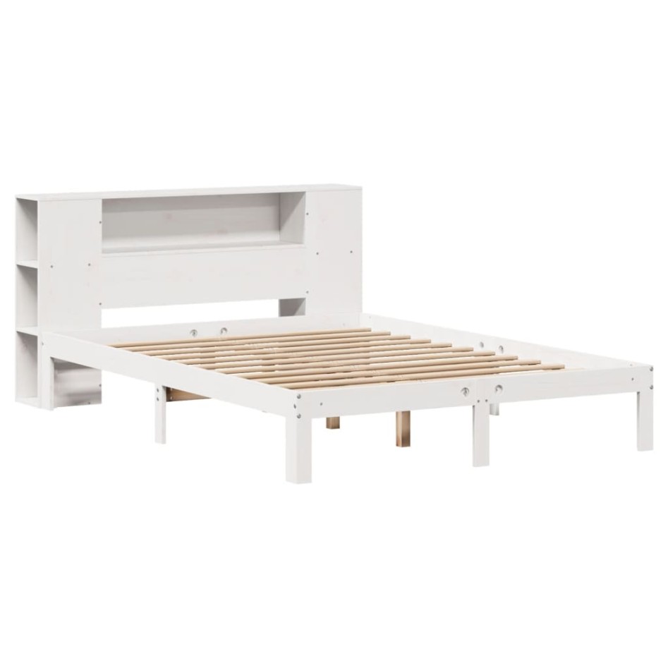 Cama con estantería sin colchón madera maciza blanca 140x200