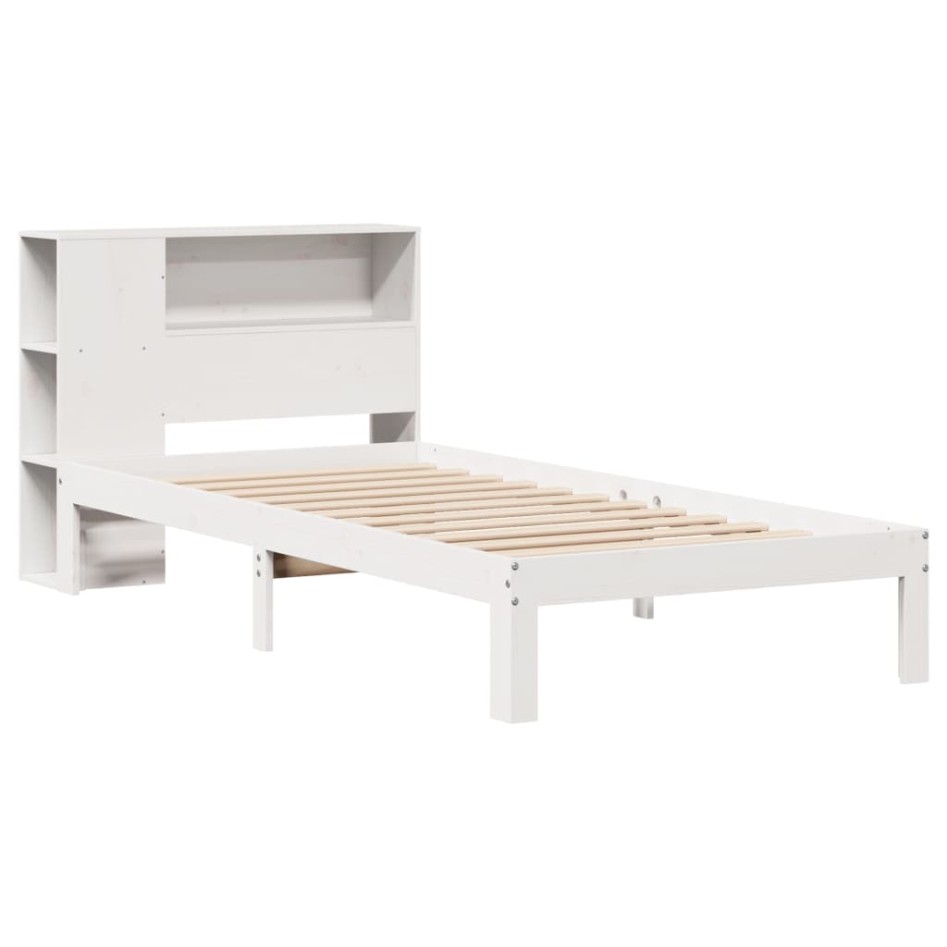 Cama con estantería sin colchón madera maciza blanca 75x190