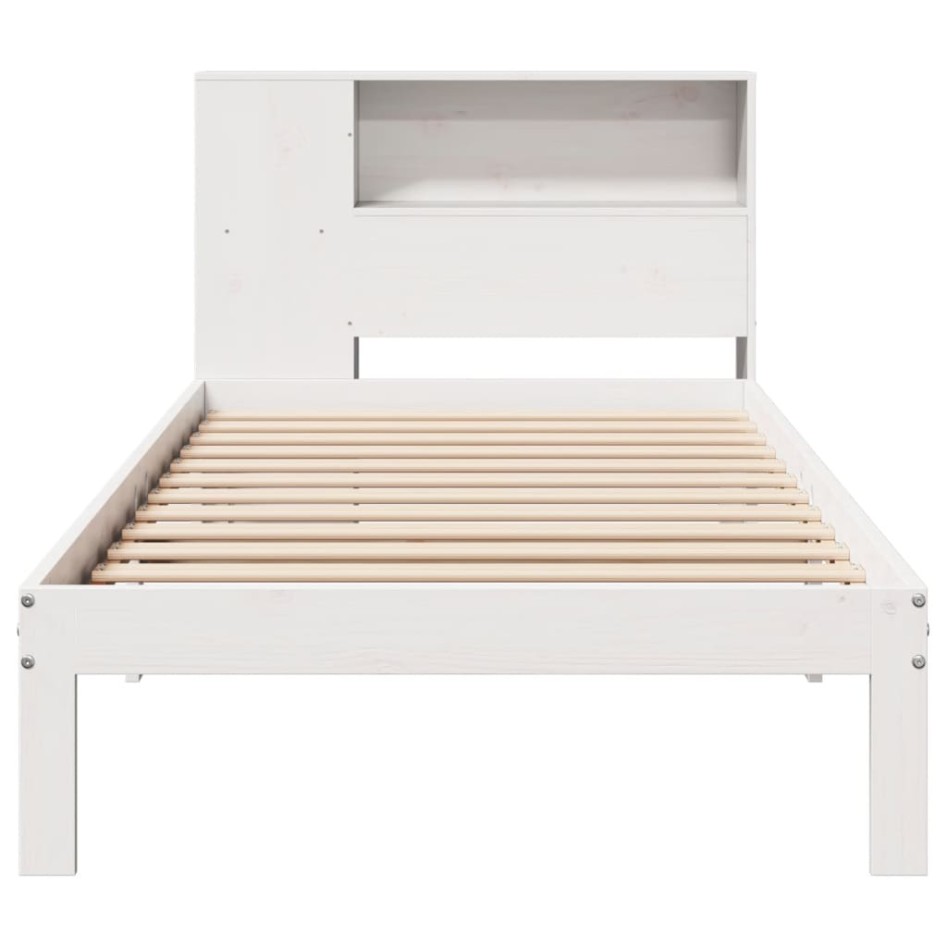 Cama con estantería sin colchón madera maciza blanca 75x190