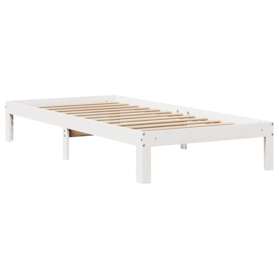Cama con estantería sin colchón madera maciza blanca 75x190