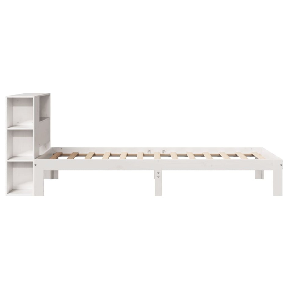 Cama con estantería sin colchón madera maciza blanca 75x190