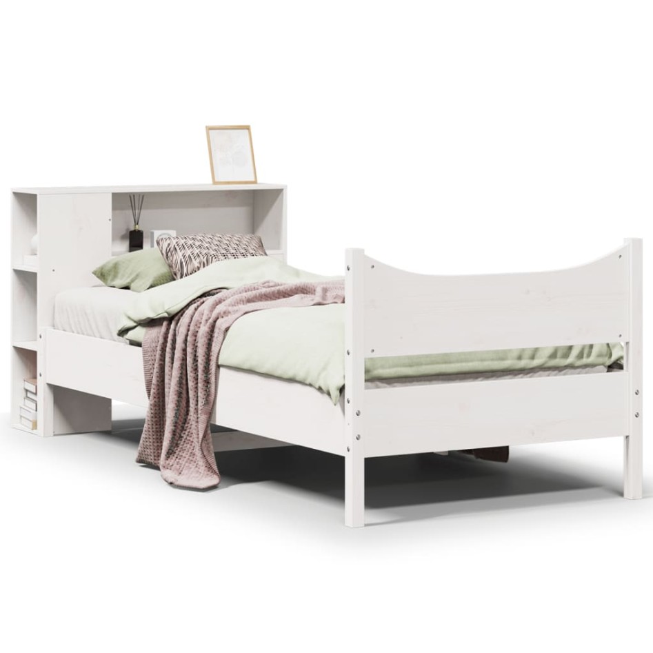 Estructura de cama sin colchón madera maciza blanca 75x190