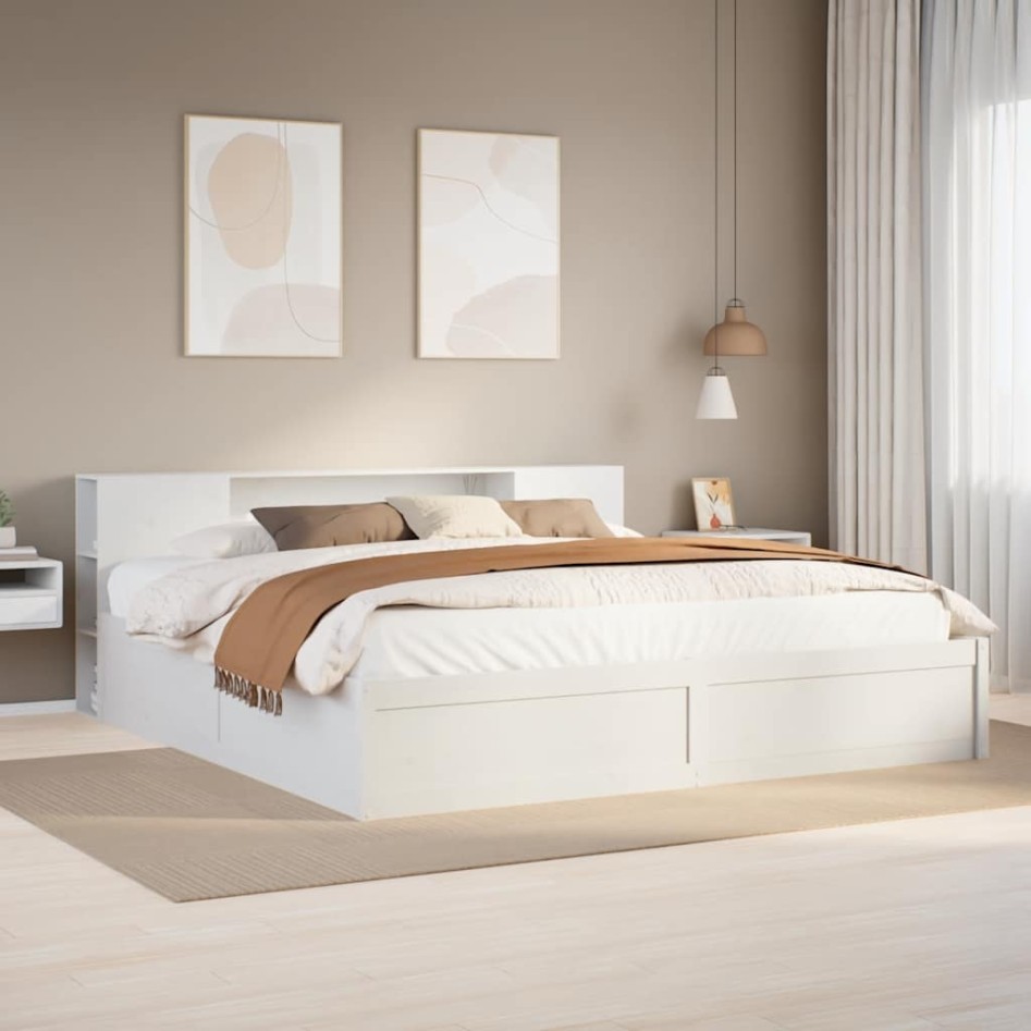 Cama sin colchón madera maciza de pino blanca 180x200