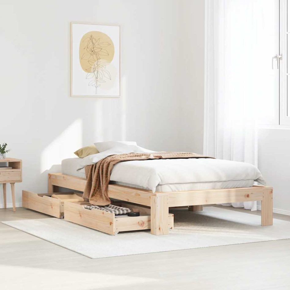 Estructura de cama sin colchón madera maciza de pino 90x200