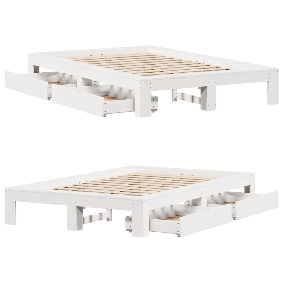 Estructura de cama sin colchón madera de pino blanco 135x190
