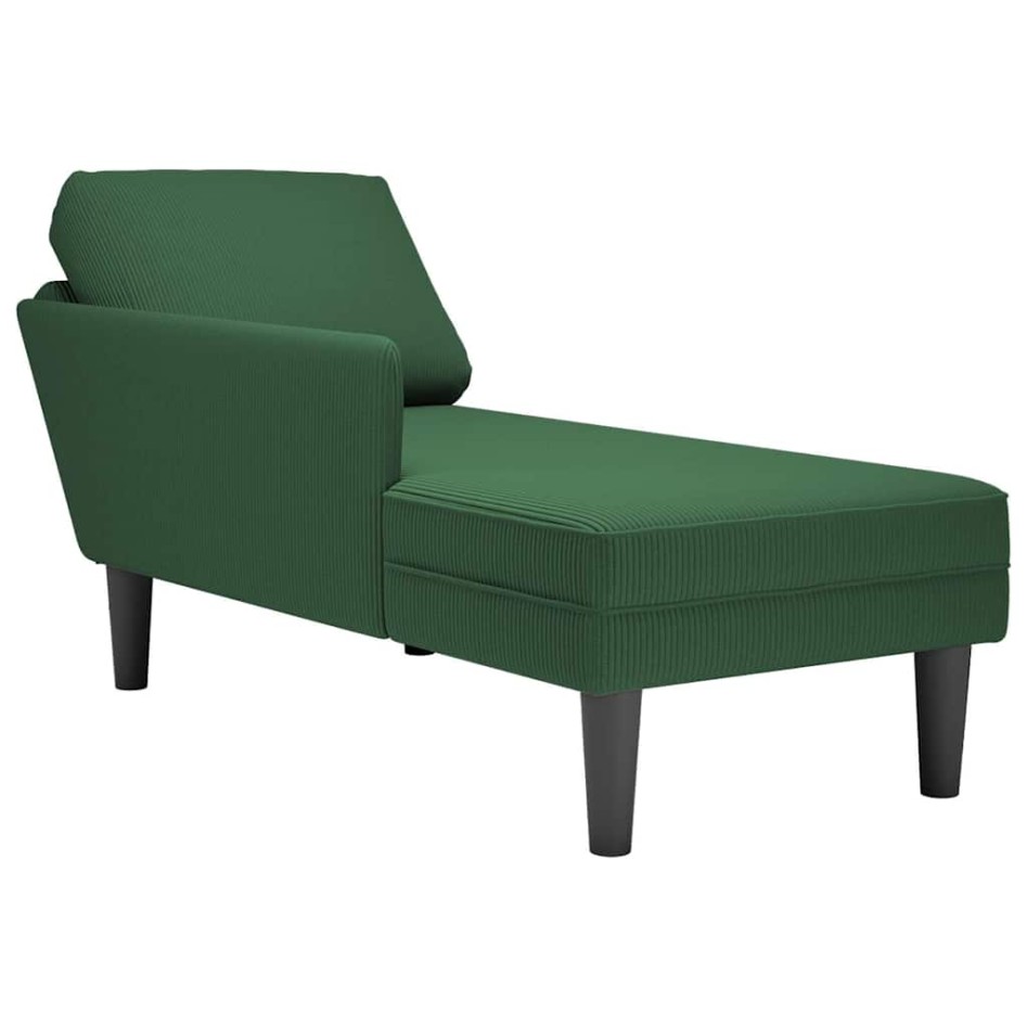 Chaise longue con cojín de tela de pana verde