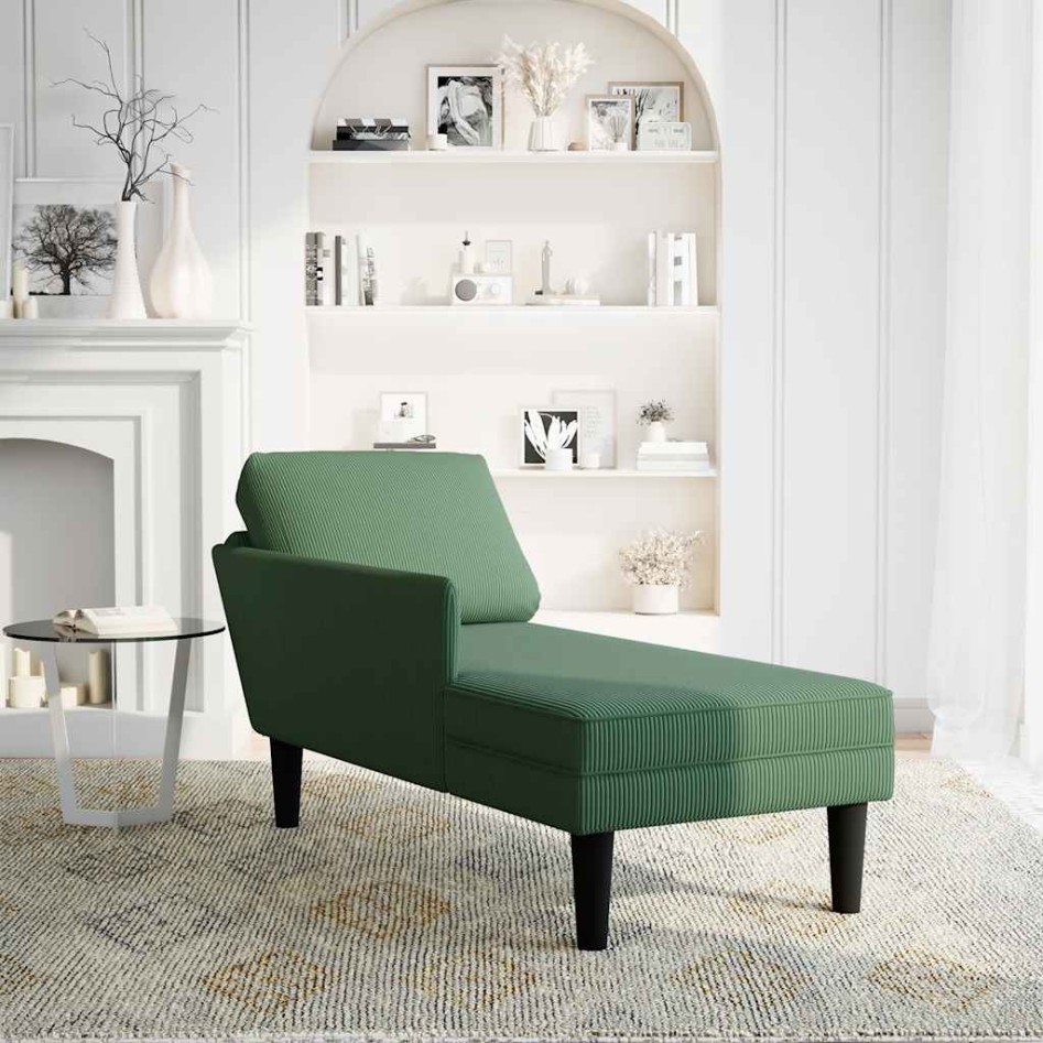 Chaise longue con cojín de tela de pana verde