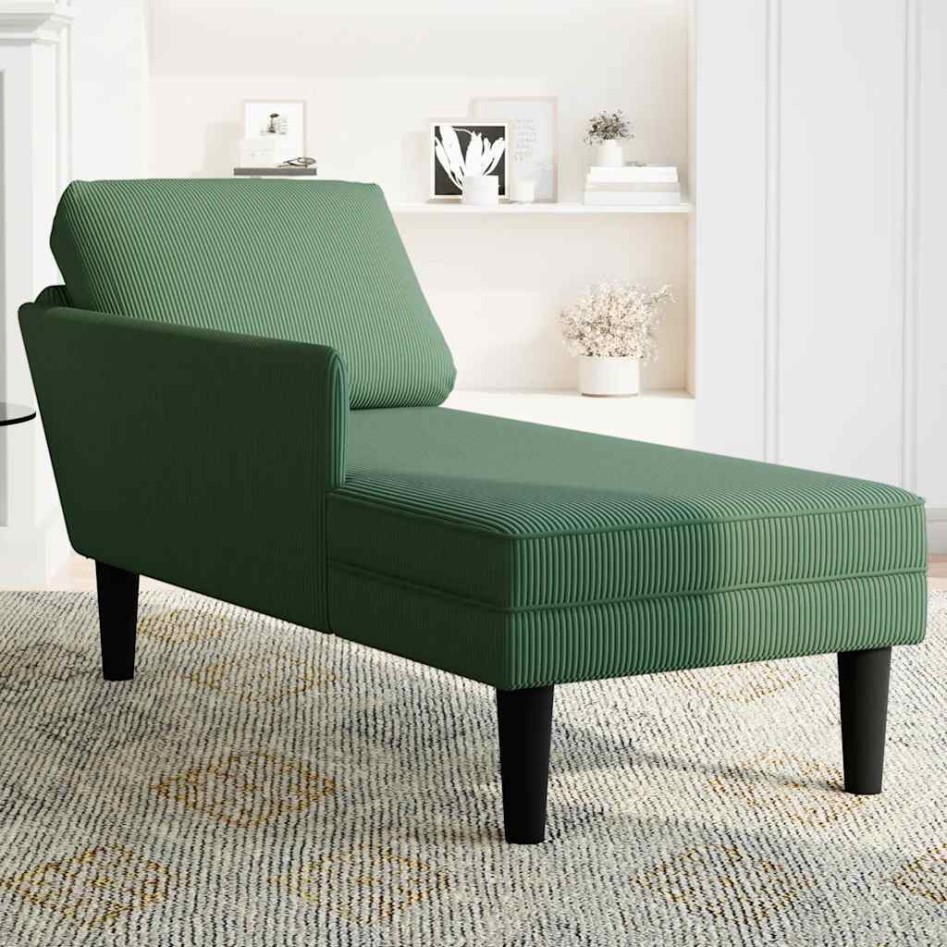 Chaise longue con cojín de tela de pana verde