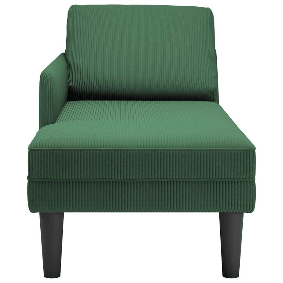 Chaise longue con cojín de tela de pana verde