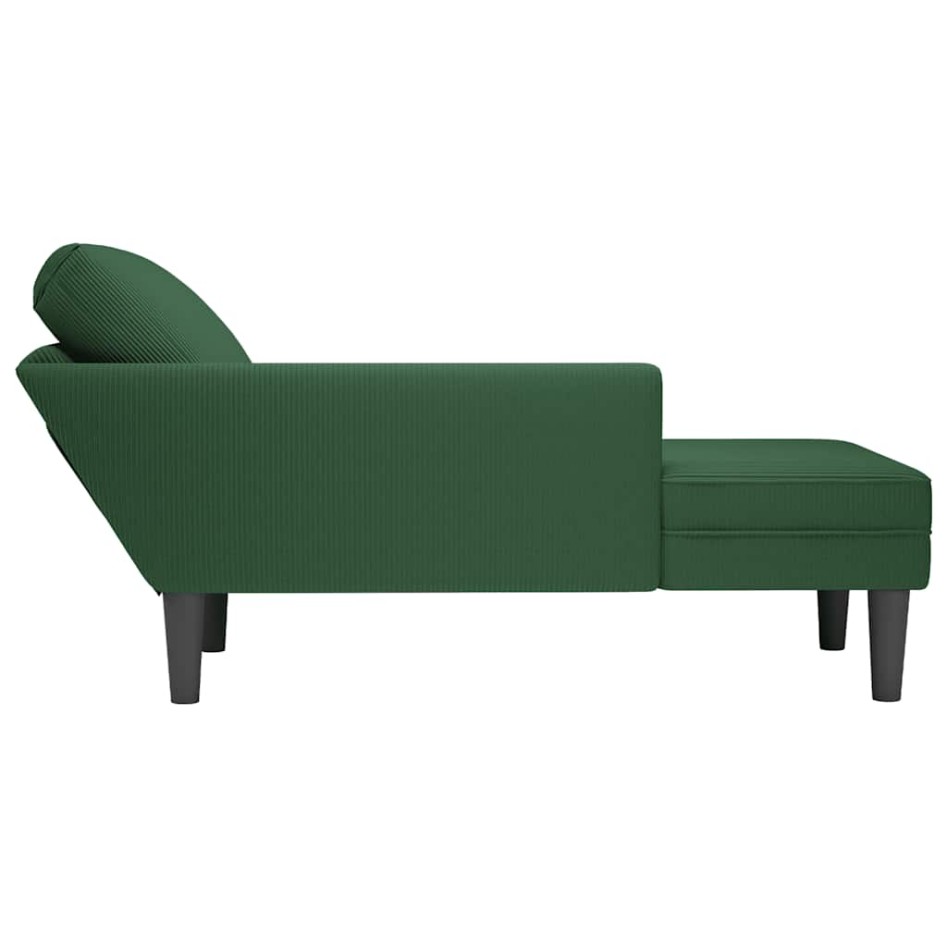 Chaise longue con cojín de tela de pana verde