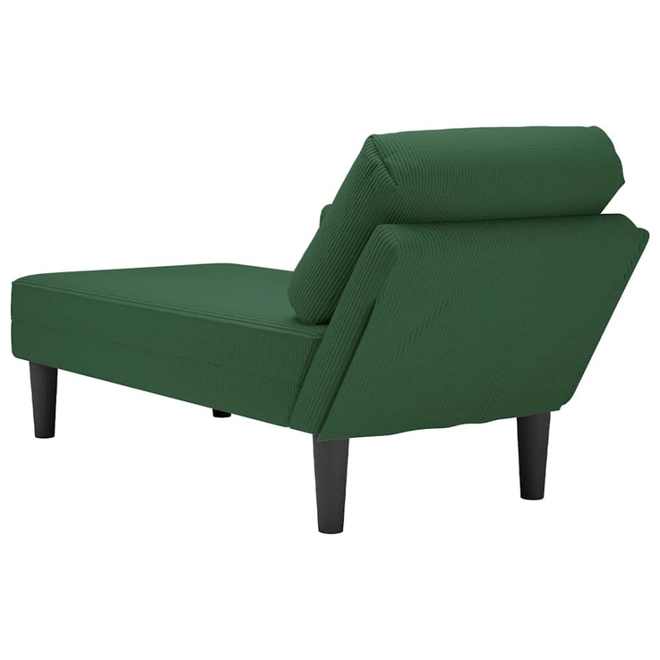 Chaise longue con cojín de tela de pana verde