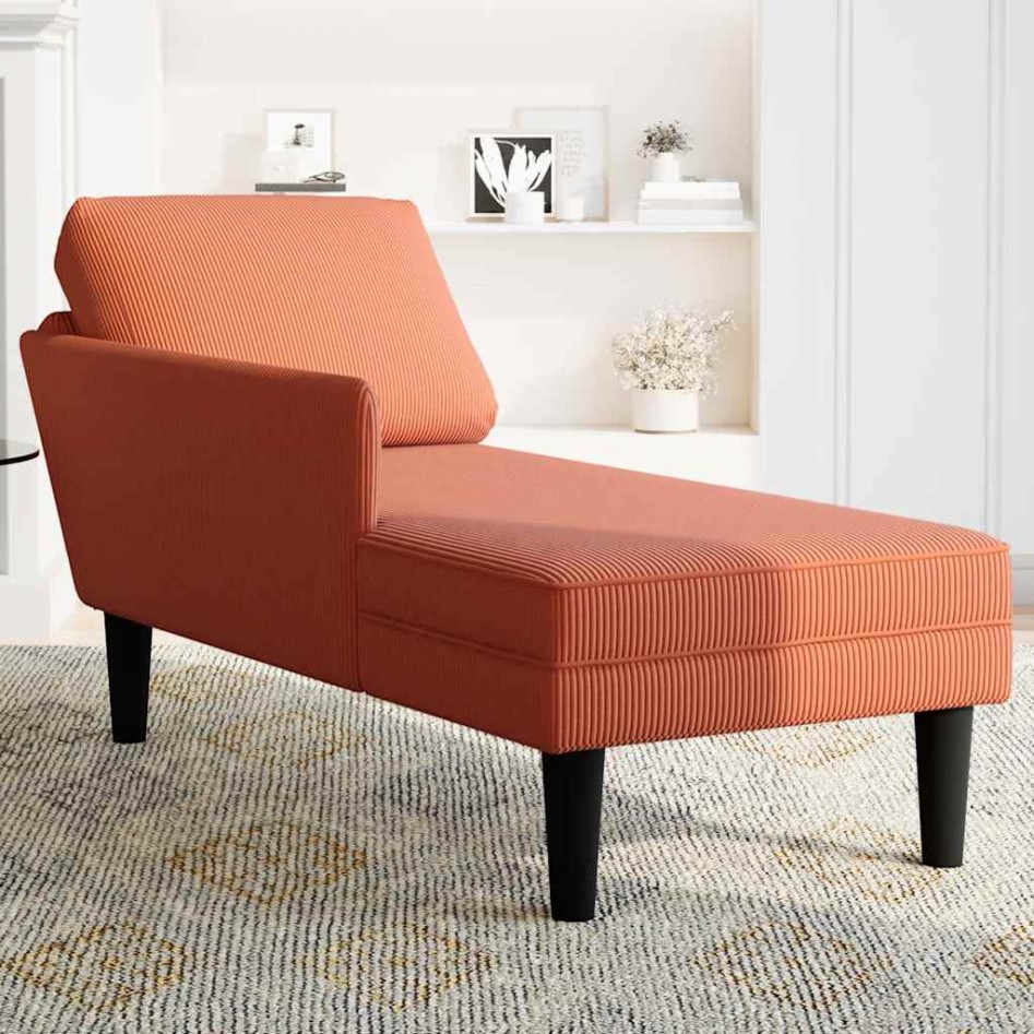 Chaise longue con cojín de tela de pana rojo y