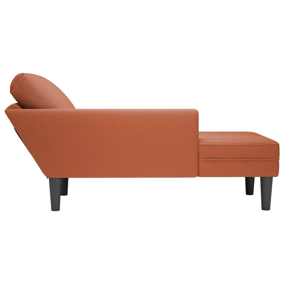 Chaise longue con cojín de tela de pana rojo y