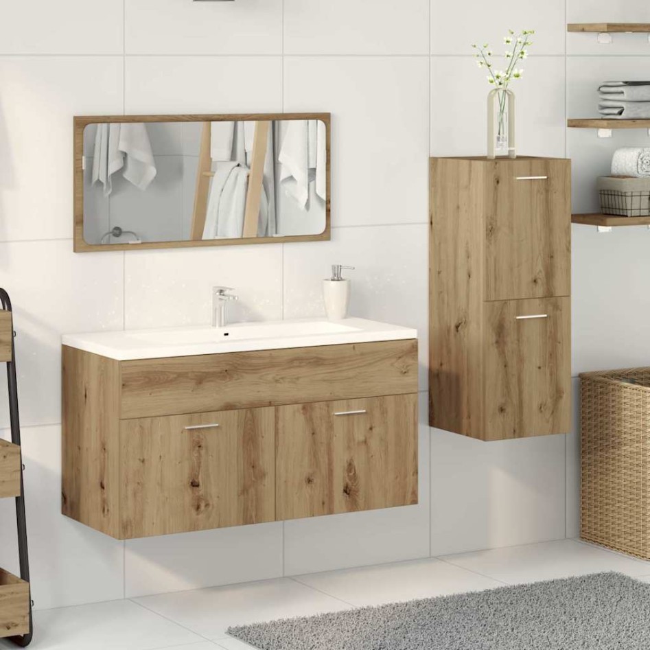 Juego de muebles baño 3 piezas madera ingeniería roble