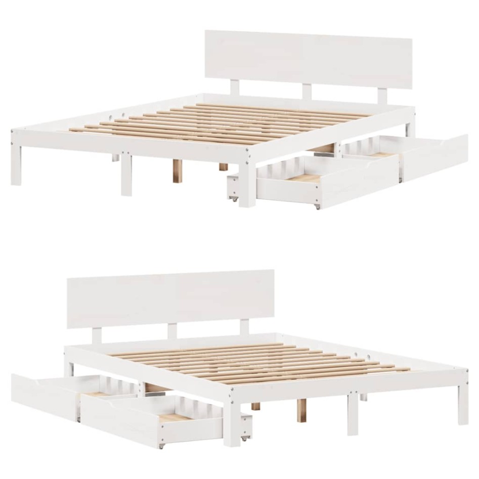 Estructura de cama con cajones madera de pino blanco 120x200