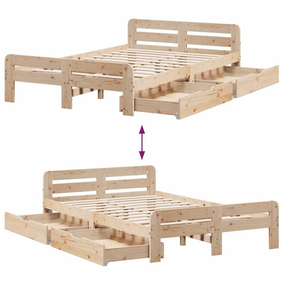 Estructura de cama sin colchón madera de pino maciza 120x200