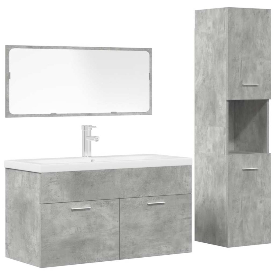 Juego muebles de baño 4 pzas madera contrachapada gris