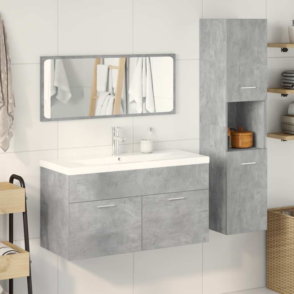 Juego muebles de baño 4 pzas madera contrachapada gris