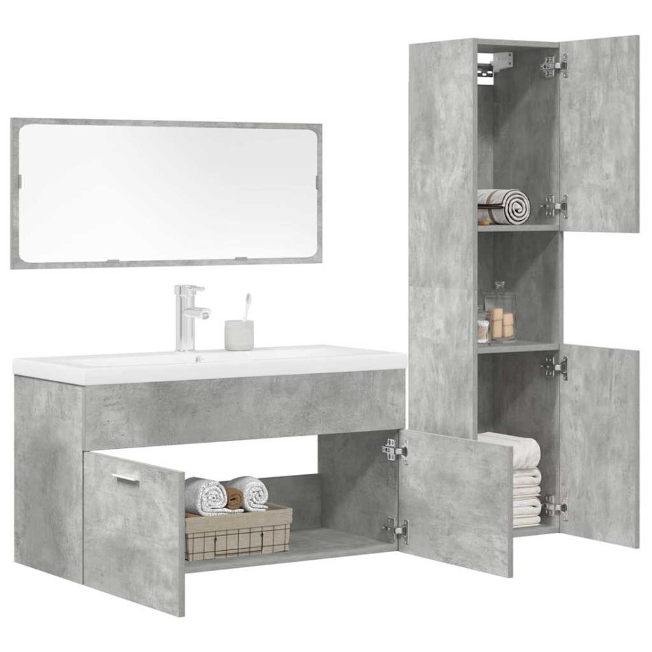 Juego muebles de baño 4 pzas madera contrachapada gris