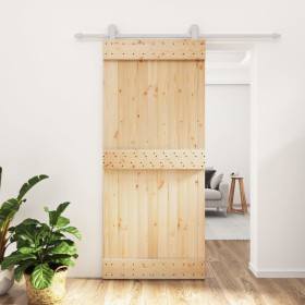 Puerta corredera con herrajes madera maciza de pino 90x210