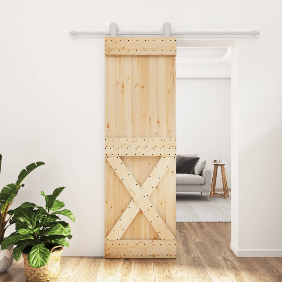 Puerta corredera con herrajes madera maciza de pino 70x210