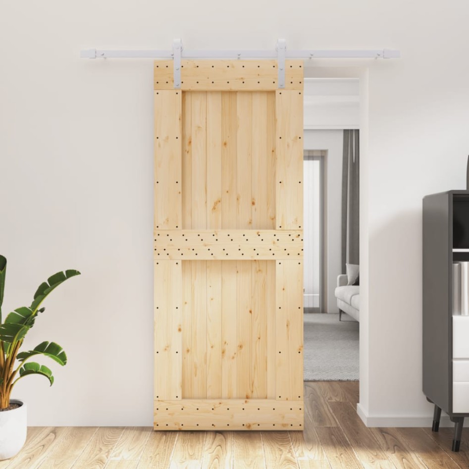 Puerta corredera con herrajes madera maciza de pino 85x210