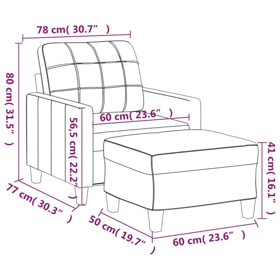 Sillón con taburete cuero sintético color capuchino 60