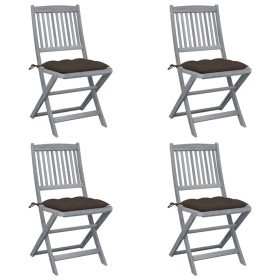 Sillas de jardín plegables 4 uds cojines madera maciza