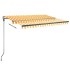 Toldo de pie automático amarillo y blanco 300x250