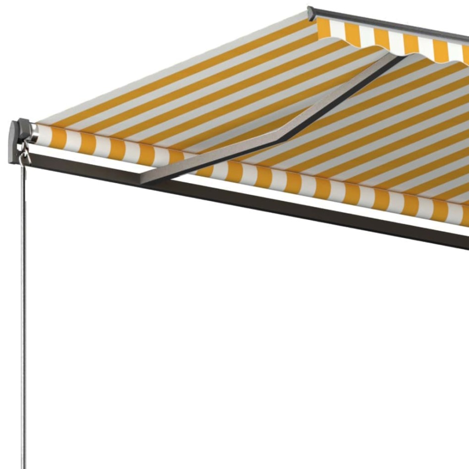 Toldo de pie automático amarillo y blanco 300x250