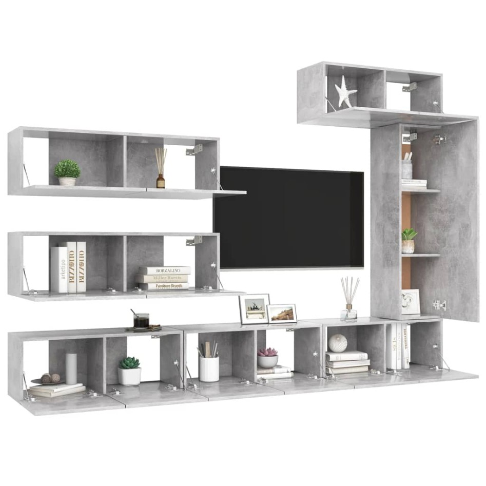Set muebles de salón TV 7 pzas madera ingeniería gris