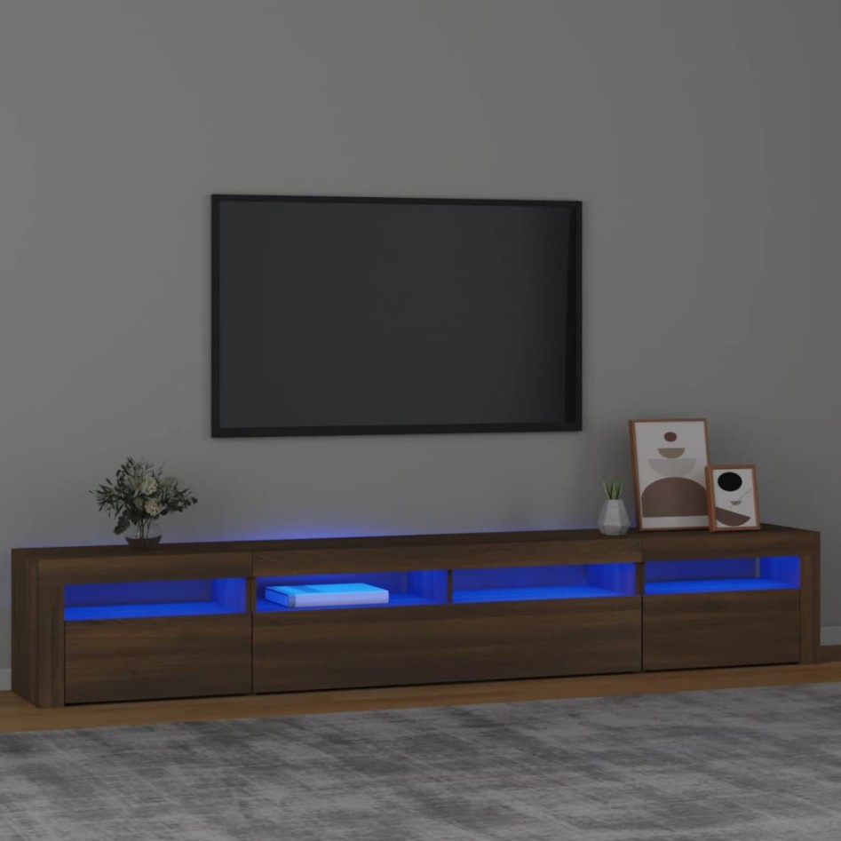 Mueble de TV con luces LED marrón roble 240x35x40