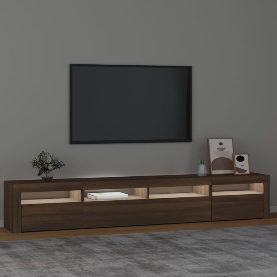 Mueble de TV con luces LED marrón roble 240x35x40