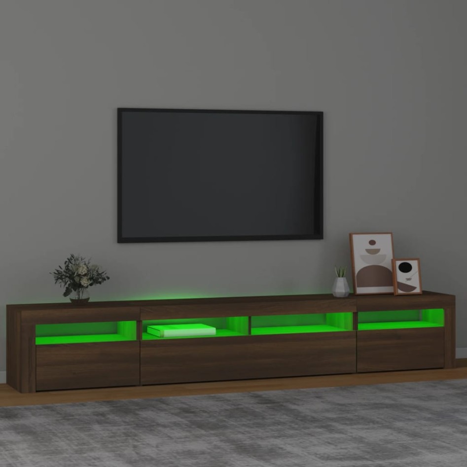 Mueble de TV con luces LED marrón roble 240x35x40