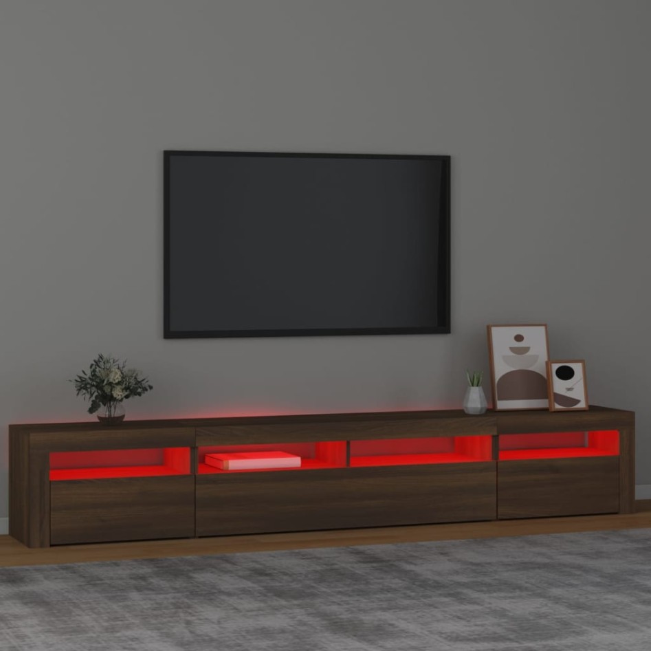 Mueble de TV con luces LED marrón roble 240x35x40