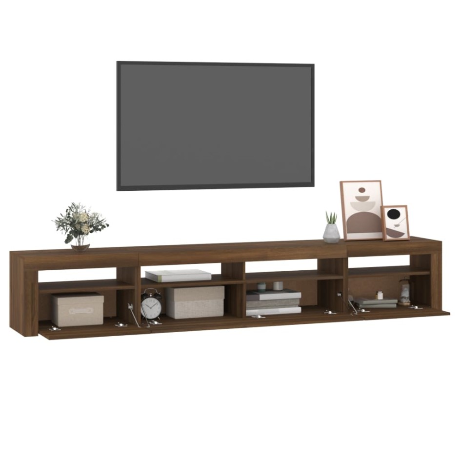 Mueble de TV con luces LED marrón roble 240x35x40