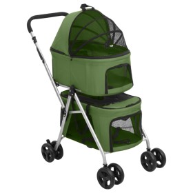 Cochecito doble de perros plegable tela oxford verde