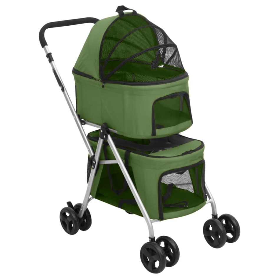 Cochecito doble de perros plegable tela oxford verde