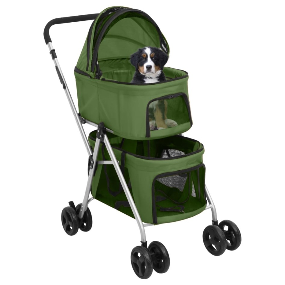 Cochecito doble de perros plegable tela oxford verde