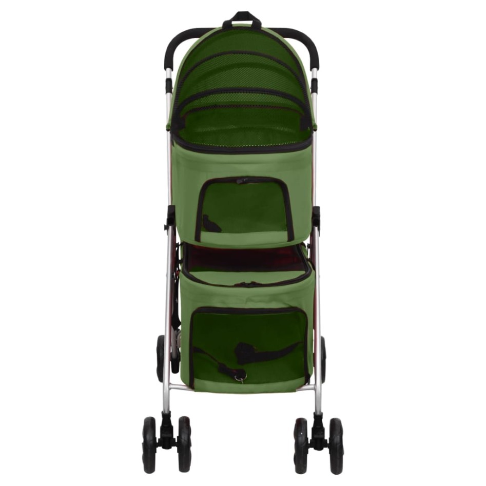Cochecito doble de perros plegable tela oxford verde