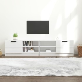Mueble TV 2 pzs madera contrachapada blanco brillo