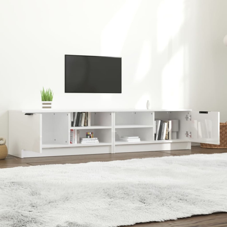 Mueble TV 2 pzs madera contrachapada blanco brillo