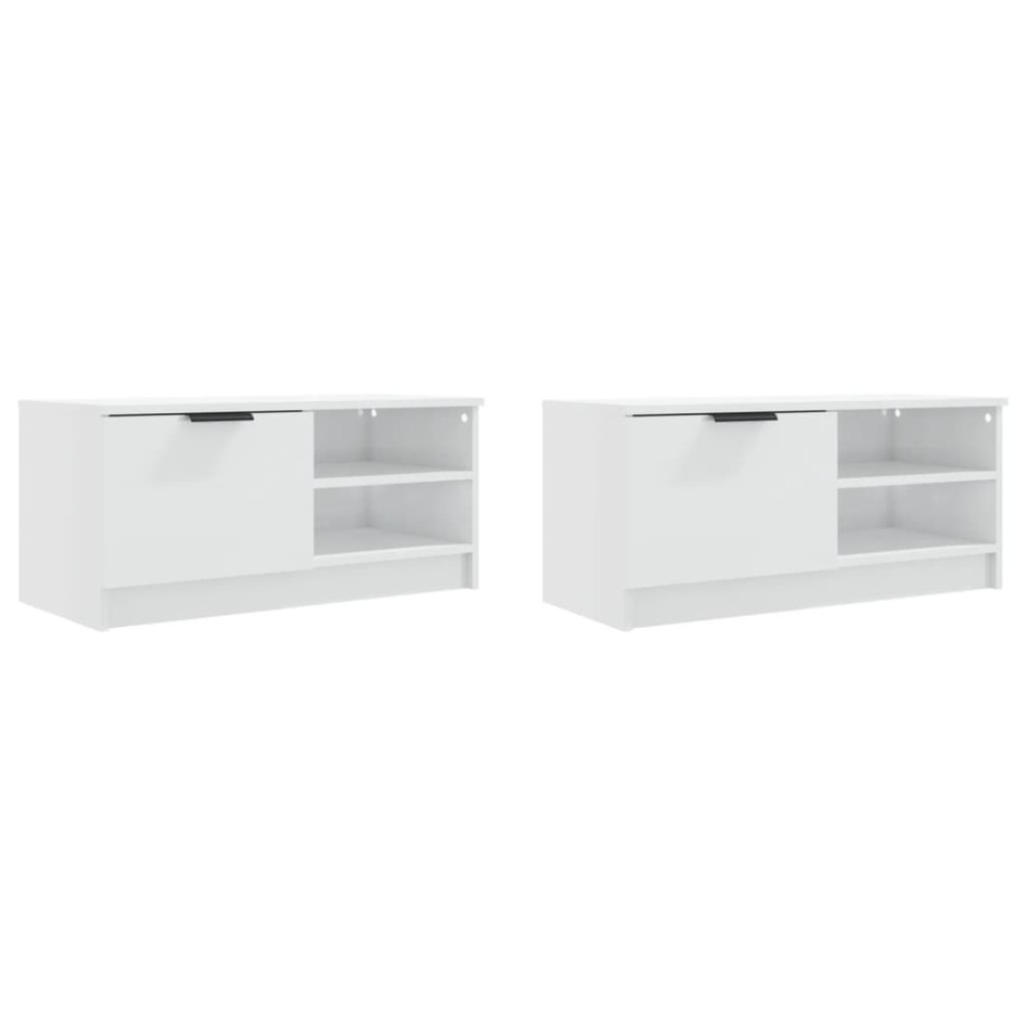 Mueble TV 2 pzs madera contrachapada blanco brillo