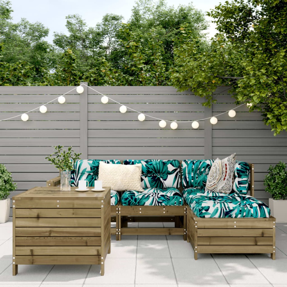 Juego de sofás de jardín 5 piezas madera de pino