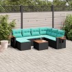 Set de sofás de jardín 8 pzas con cojines ratán sintético negro