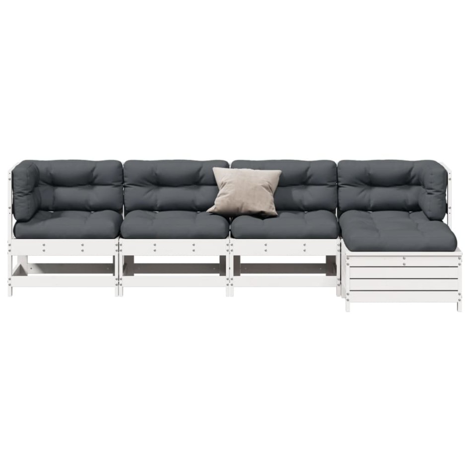 Set muebles jardín 5 pzas con cojines madera maciza pino