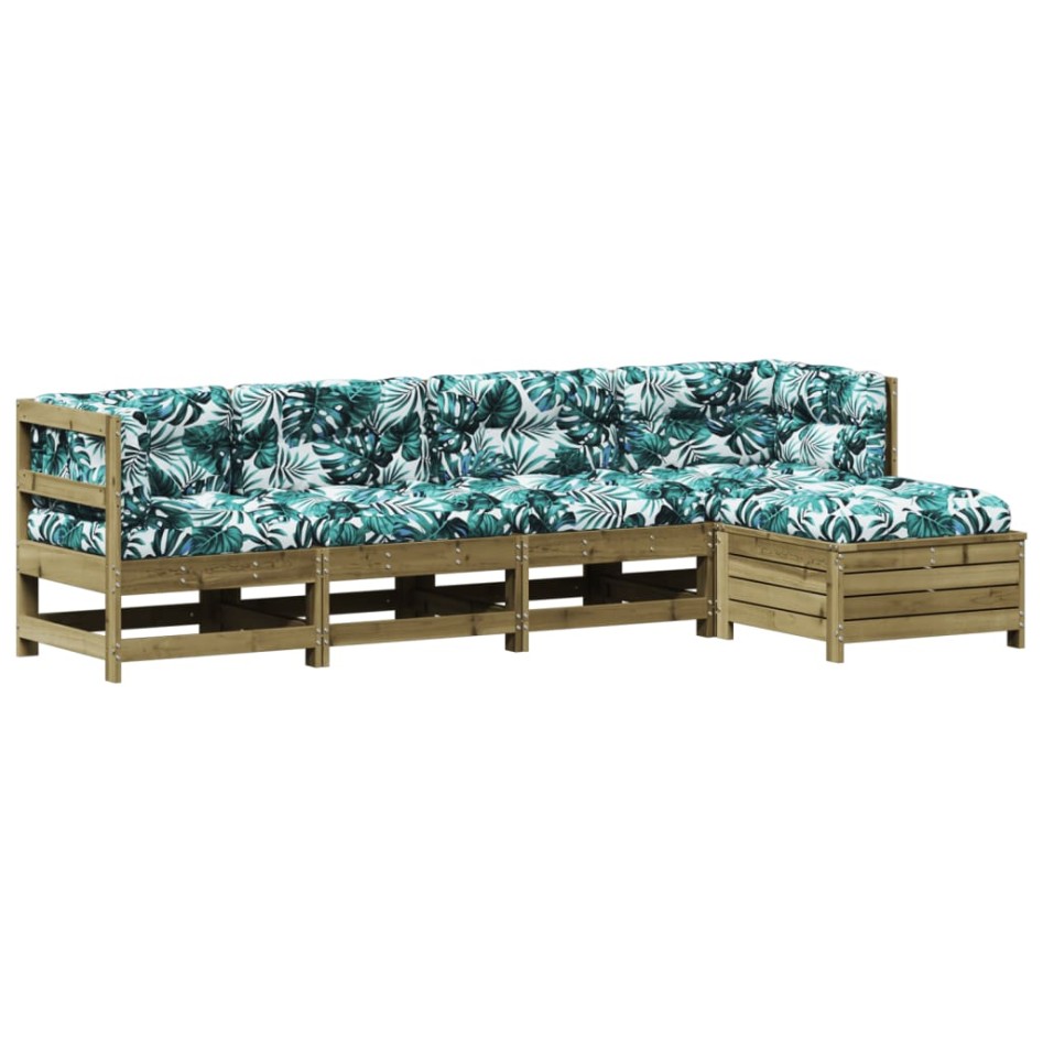 Juego de muebles jardín 5 pzas y cojines madera pino